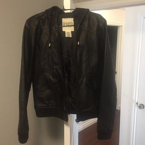 Bb Dakota leather jacket with hood. Size large
